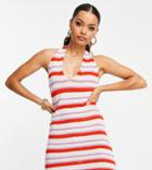 Asos Design Petite Knitted Mini Dress With Halter Neck In Multi Stripe