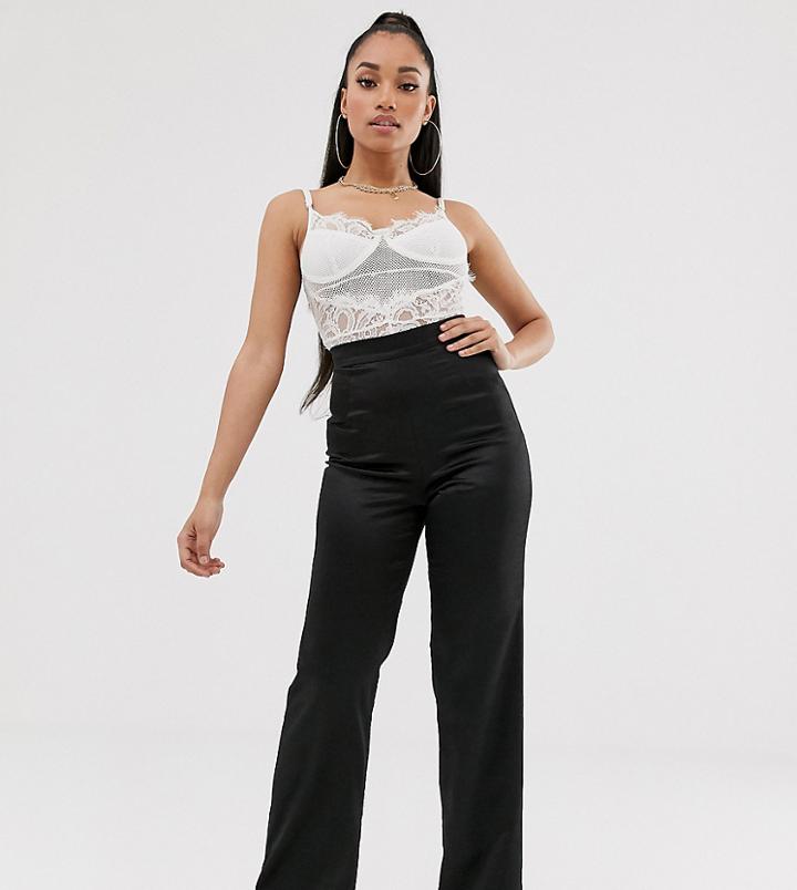 Club L London Petite Satin Wide Leg Pants In Black - Black