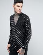 Asos Regular Fit Shirt With V Neck In Polka Dot Print - Black