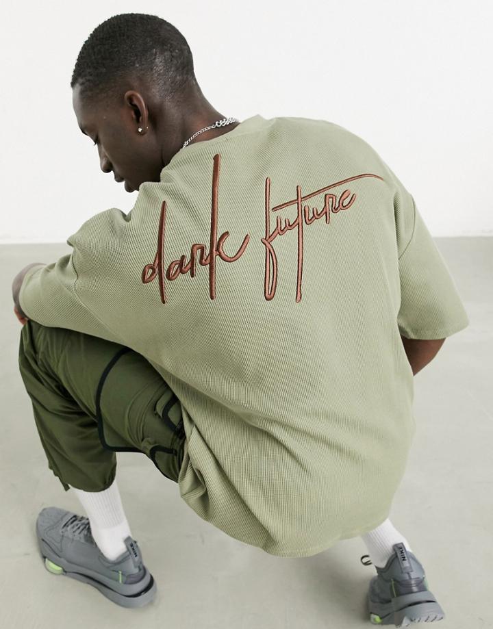 Asos Dark Future T-shirt In Neutral With Waffle Texture