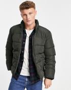 Only & Sons Stand Collar Puffer Jacket In Khaki-green