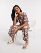 Asos Design Tie Waist Jumpsuit In Pastel Zebra Print-multi