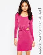 True Decadence Petite Cold Shoulder Body-conscious Dress With Knot Front - Raspberry