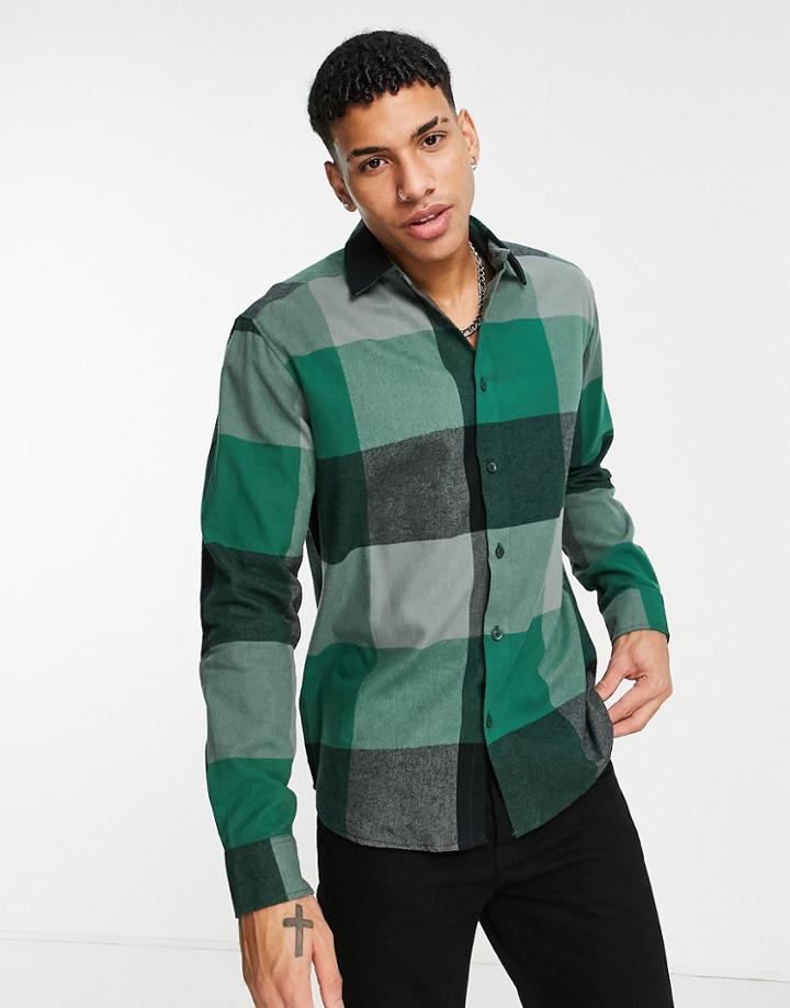 Only & Sons Oversized Large Buffalo Check Shirt In Green