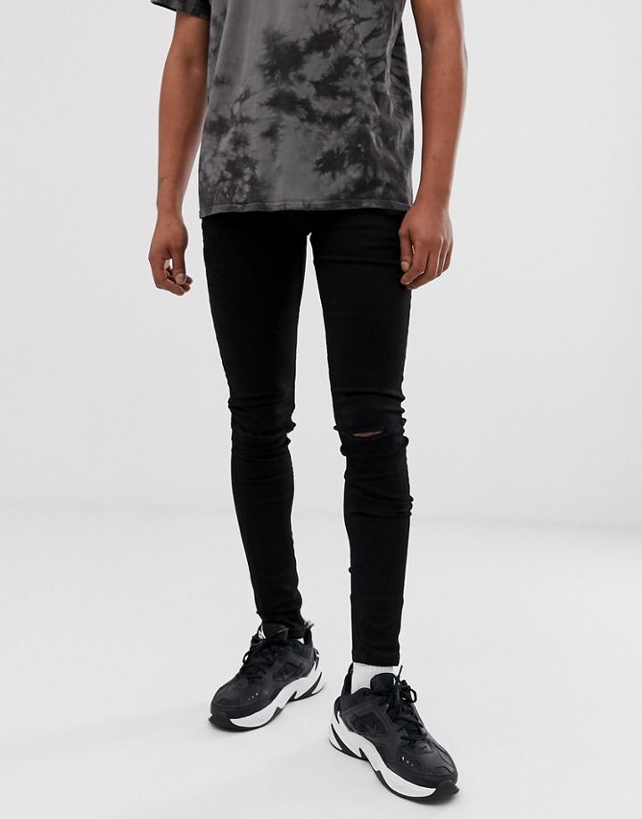 Soul Star Skinny Fit Deo Jeans In Black With Knee Rips - Black