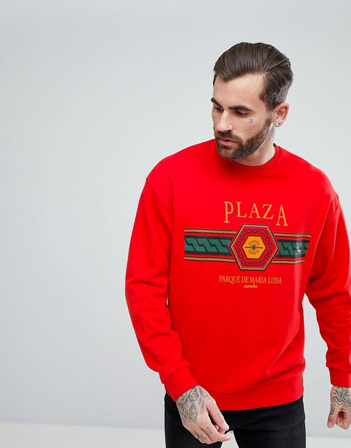 Asos Oversized Sweatshirt With Chest Print - Red