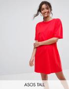 Asos Tall Ultimate T-shirt Dress With Rolled Sleeves - Red