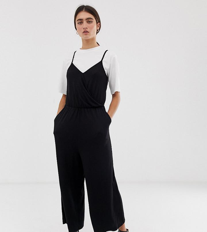 Monki Jersey Wrap Front Jumpsuit In Black - Black