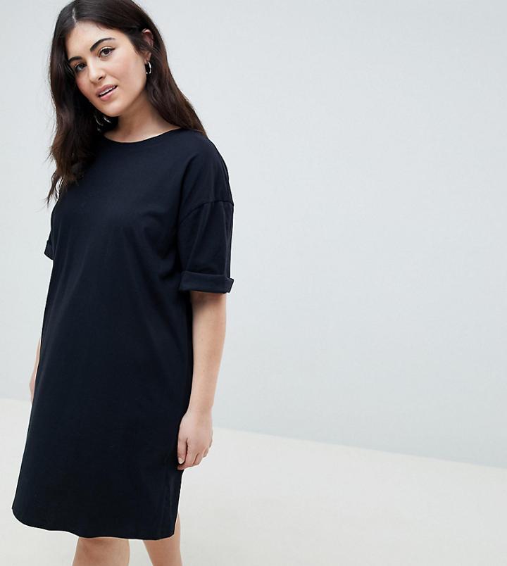Asos Design Curve Ultimate T-shirt Dress With Rolled Sleeves - Black