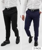 Asos Design 2 Pack Smart Skinny Pants In Black And Navy Save-multi