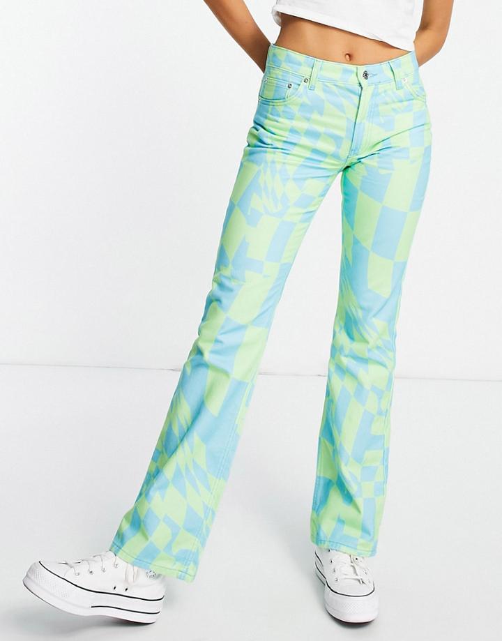 Asos Design Puddle Flare Pants In Psychedelic Checkerboard-multi