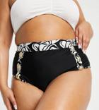 River Island Plus Button Trim Bikini Bottom In Zebra Top In Black