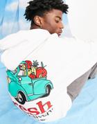 Crooked Tongues Oversized Hoodie With Fresh Fruit Delivery Graphic In White