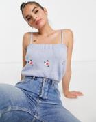 Cotton: On Cropped Embroidered Knitted Top In Gray-grey