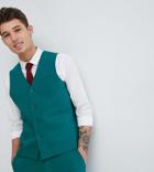 Asos Design Tall Wedding Skinny Suit Vest In Forest Green - Green