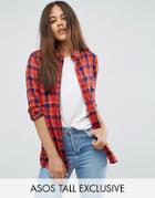Asos Tall Boyfriend Shirt In Red Check - Multi
