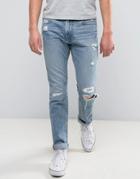 Abercrombie & Fitch Skinny Jean In Light Distressed Wash With Rips - Blue