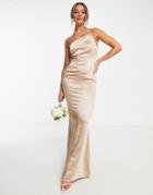 Pretty Lavish Bridesmaid One Shoulder Satin Maxi Dress In Mocha-brown