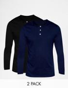 Asos Long Sleeve Jersey Polo 2 Pack Black/navy Save 18%