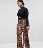 Lasula Plus Front Split Leopard Print Pants - Multi
