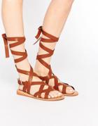 London Rebel Ankle Tie Gladiator Flat Sandals - Tan