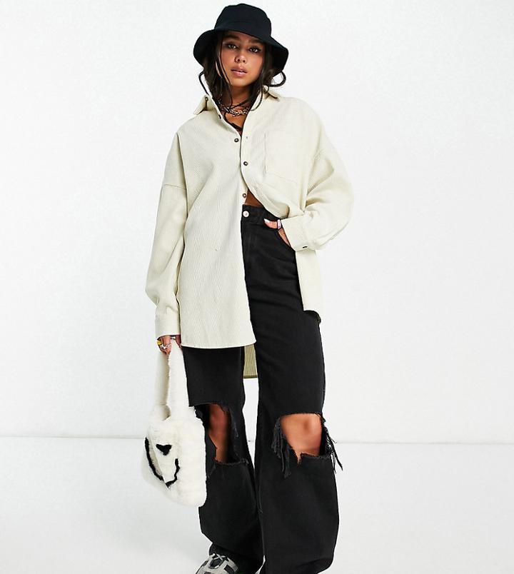 Collusion Oversized Shirt In Ecru Cord-neutral