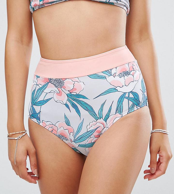 South Beach High Waisted Tropical Print Bikini Bottom - Multi