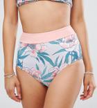 South Beach High Waisted Tropical Print Bikini Bottom - Multi