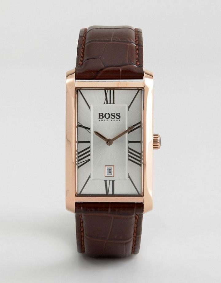 Boss By Hugo Boss Admiral Classic Leather Square Watch - Brown