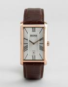 Boss By Hugo Boss Admiral Classic Leather Square Watch - Brown