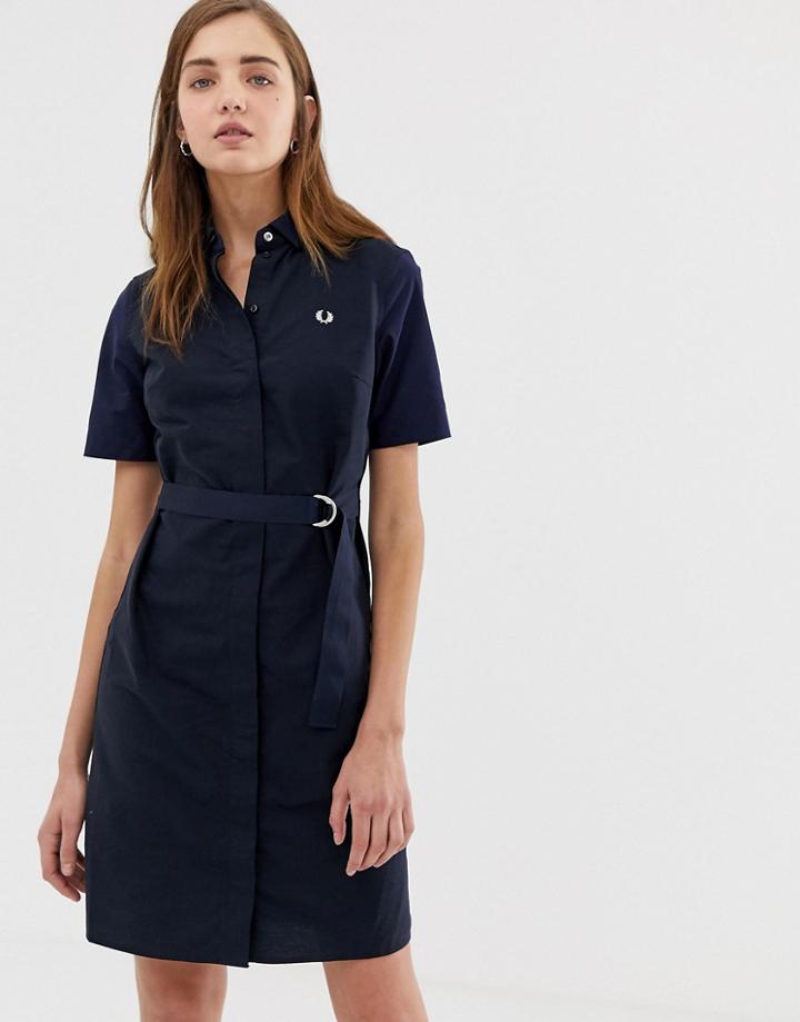 Fred Perry Belted Shirt Dress - Navy