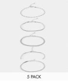 Asos Design 5-pack Skinny Chain Bracelets Set In Silver Tone