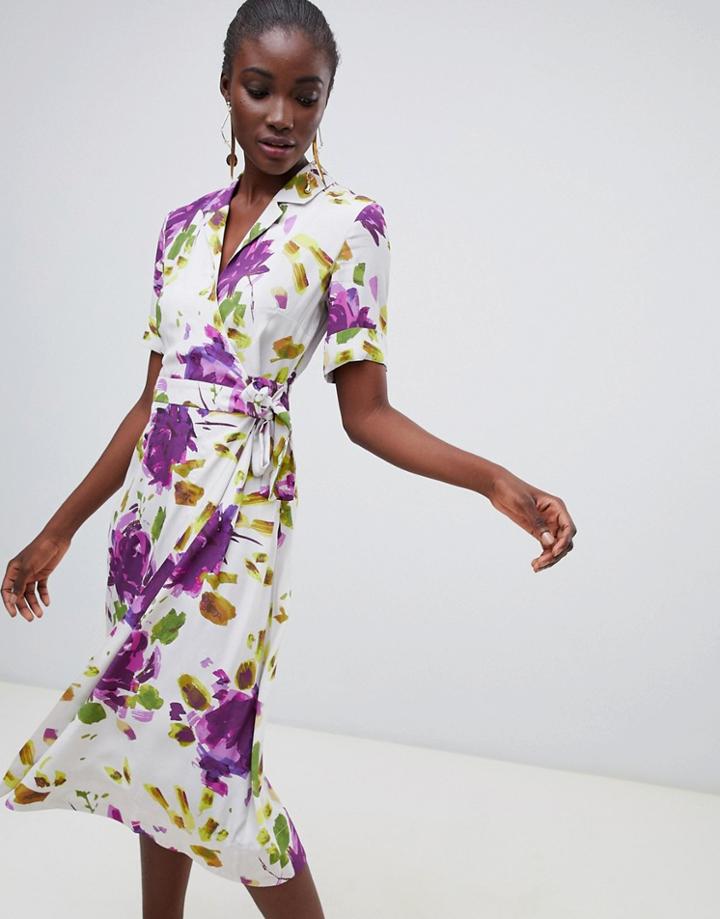 Finery Lyall Floral Print Wrap Shirt Dress-cream