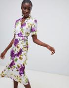 Finery Lyall Floral Print Wrap Shirt Dress-cream
