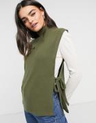 Vero Moda Knitted Vest With Roll Neck And Tie Sides In Dark Green