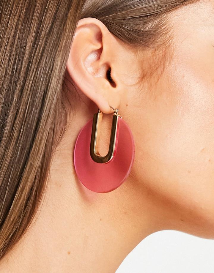 Asos Design Hoop Earrings In Resin Disc Design In Pink Tone-orange