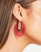 Asos Design Hoop Earrings In Resin Disc Design In Pink Tone-orange