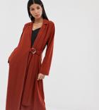 Asos Design Tall Duster Coat With Faux Shell Trim-red