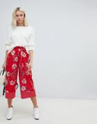 Influence Wide Leg Floral And Polka Dot Pants With Tie Waist - Red