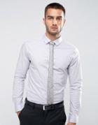 Asos Skinny Shirt In Lilac With Gray Floral Tie Save - Purple