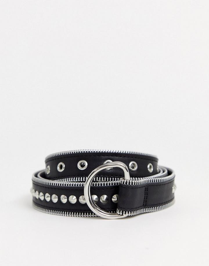 Asos Design Double Wrap Stud And Eyelet Waist And Hip Belt In Black