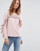 Warehouse Frill Detail Sweater - Pink