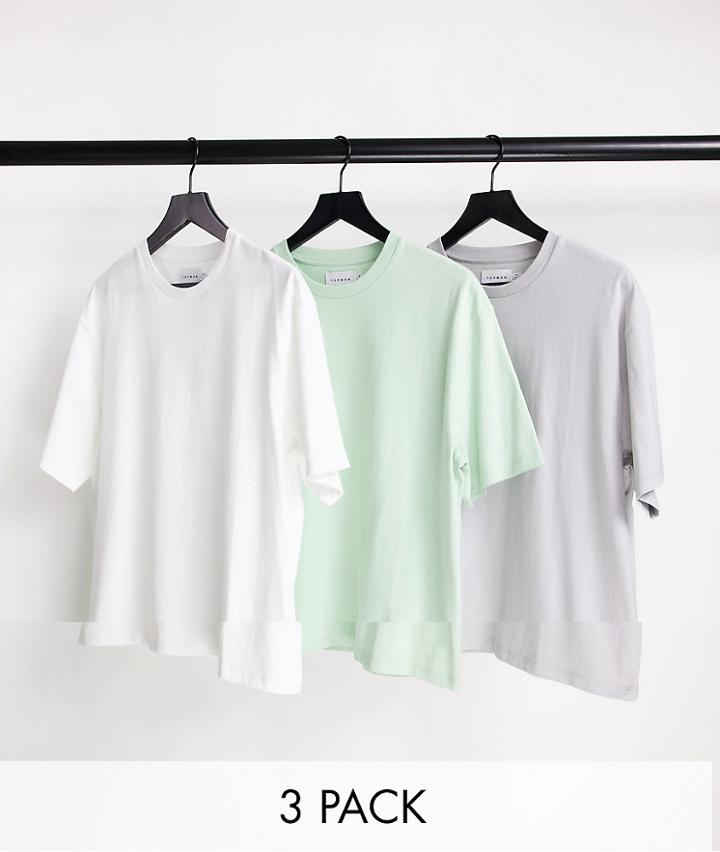 Topman 3 Pack Oversized Organic T-shirt White, Light Gray And Sage-multi