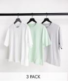 Topman 3 Pack Oversized Organic T-shirt White, Light Gray And Sage-multi