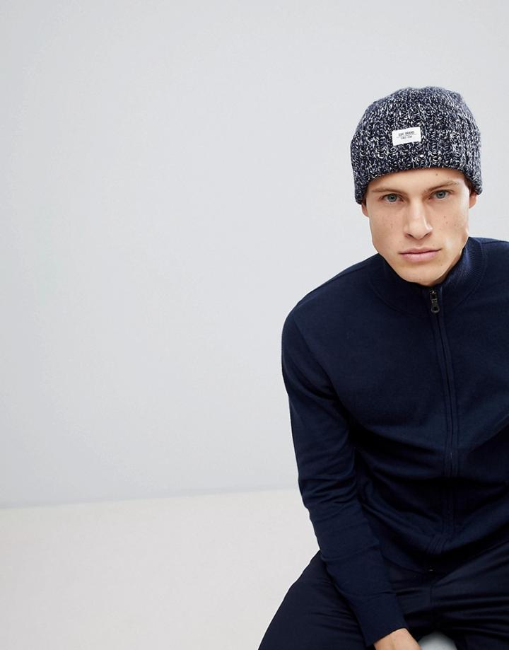 Esprit Turn Up Chunky Marl Beanie In Wool Blend - Blue