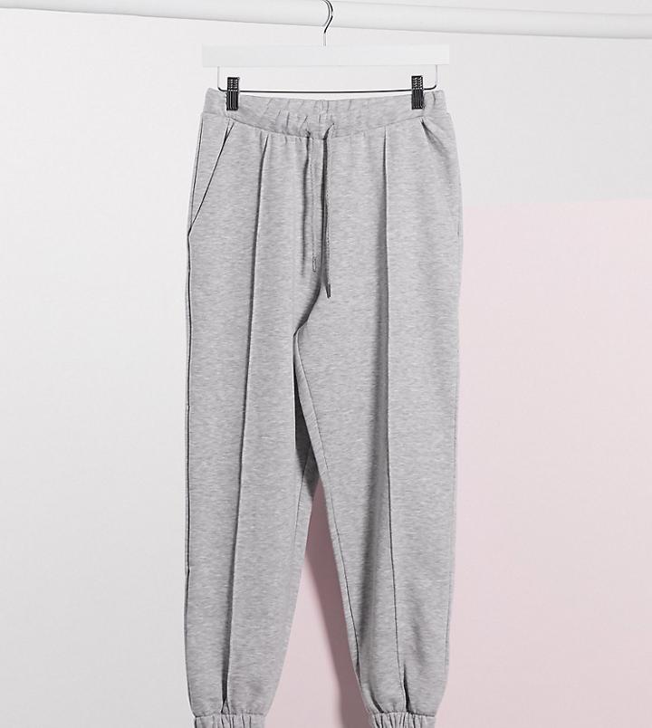 Asos Design Petite Oversized Jogger With Pintuck In Gray Marl-grey