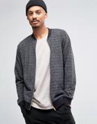 Asos Textured Jersey Bomber Jacket With Gold Zips - Gray