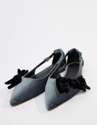 Asos Design Lovelier Pointed Bow Ballets Flats - Blue
