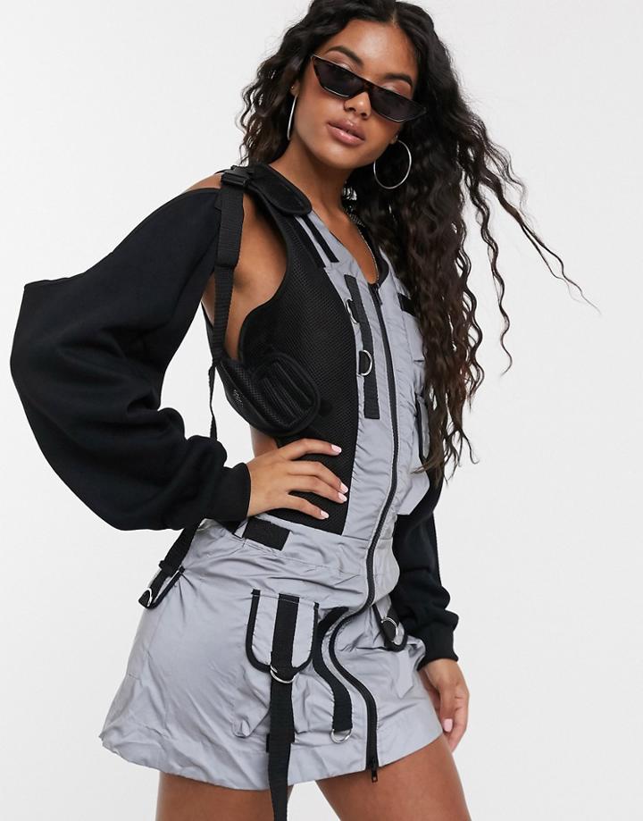 Namilia Utility Dress With Detachable Sleeves In Reflective-silver