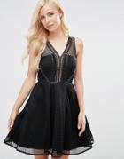 Forever Unique Rica Skater Dress In Perforated Scuba - Black
